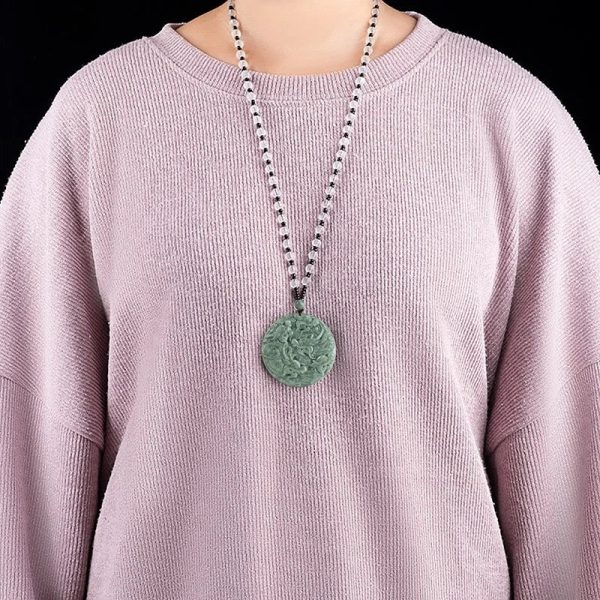 THE VAULT | Genuine Natural Long Pai Hand Carved Jadeite Necklace Hot on Sale