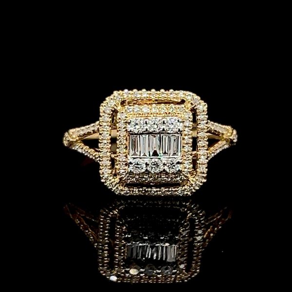 Golden Cushion Baguette Paved Diamond Ring 14kt Hot on Sale