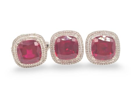 NEW Cushion Ruby Gemstone Double Halo Diamond Jewelry Set 18kt Online Sale