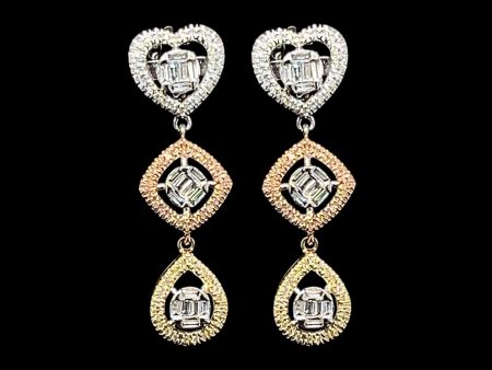 Multi-Tone Cluster Shape Dangling Diamond Earrings 14kt Cheap