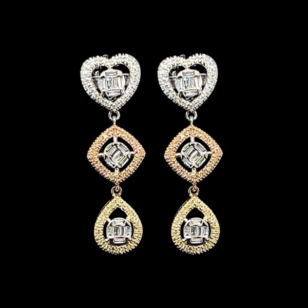 Multi-Tone Cluster Shape Dangling Diamond Earrings 14kt Cheap