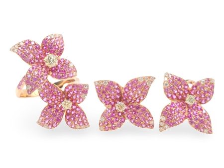 NEW Pink Flower Nano Gemstone Diamond Jewelry Set 14kt Online now