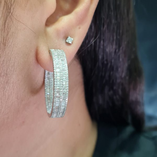 NEW Layered In Out Hoop Diamond Earrings 14kt Discount