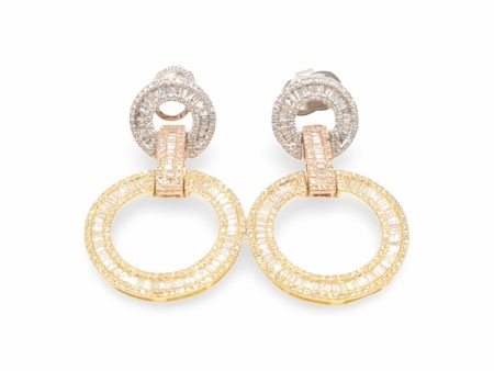 NEW Multi-Tone Duo Round Drop Diamond Dangling Earrings 14kt For Discount