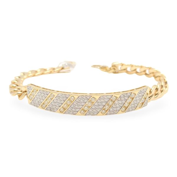 NEW Golden Diagonal Center Bar Diamond Bracelet 14kt For Sale