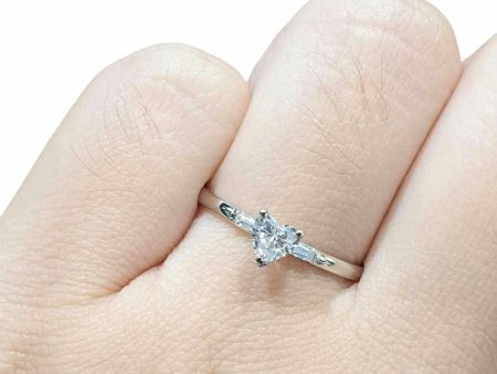 0.54cts F VVS Heart Baguette Paved Diamond Engagement Ring 14kt #0058 Online now