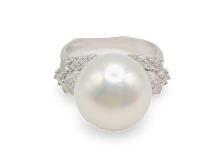 NEW 13.5mm South Sea Pearl Diamond Ring 18kt on Sale