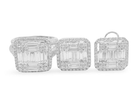 NEW Square Baguette Paved Diamond Jewelry Set 18kt on Sale