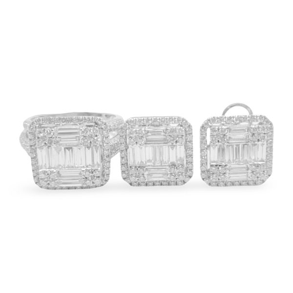 NEW Square Baguette Paved Diamond Jewelry Set 18kt on Sale