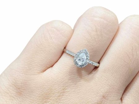 0.90cts F VVS Pear Halo Paved Diamond Engagement Ring 14kt #0070 Online Hot Sale