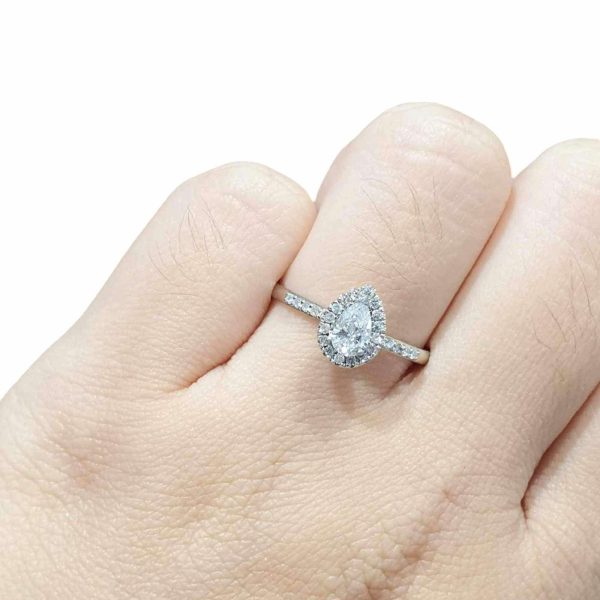 0.90cts F VVS Pear Halo Paved Diamond Engagement Ring 14kt #0070 Online Hot Sale