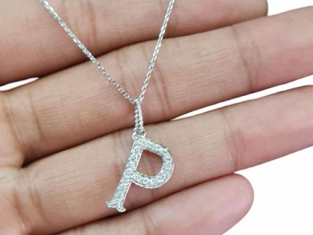 NEW Alpha P Letter Diamond Necklace 14kt For Sale