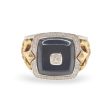 NEW Golden Black Onyx Princess Center Halo Diamond Ring Men 14kt Hot on Sale