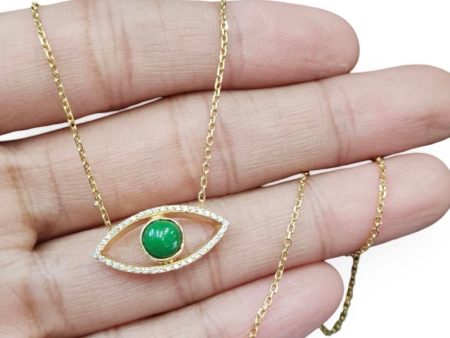 NEW Golden Evil Eye Diamond Round Jade Necklace 18kt Online Sale