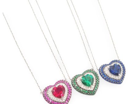 NEW Heart Colored Gemstone Diamond Necklace 14kt For Discount