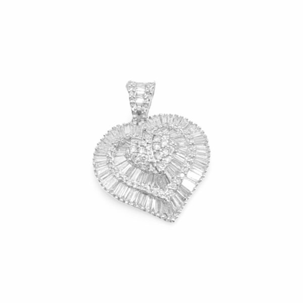 NEW Heart Halo Baguette Diamond Pendant 18kt Cheap