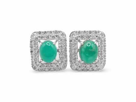 NEW Square Oval Jade Halo Diamond Earrings 18kt Supply