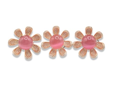 NEW Flower Pink Cats Eye Diamond Jewelry Set 18kt Online Hot Sale