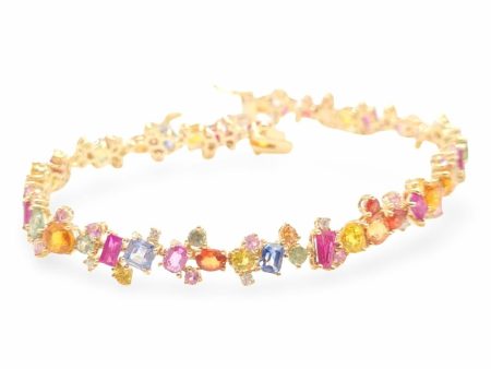 NEW Golden Full Eternity Rainbow Nano Gemstone Diamond Bracelet 14kt For Cheap