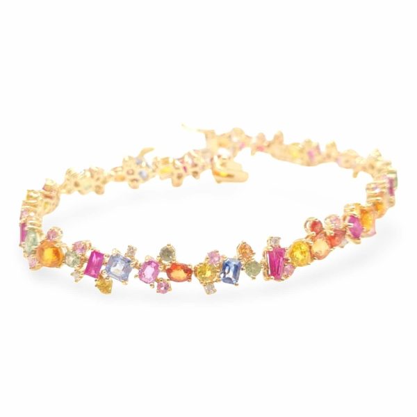 NEW Golden Full Eternity Rainbow Nano Gemstone Diamond Bracelet 14kt For Cheap