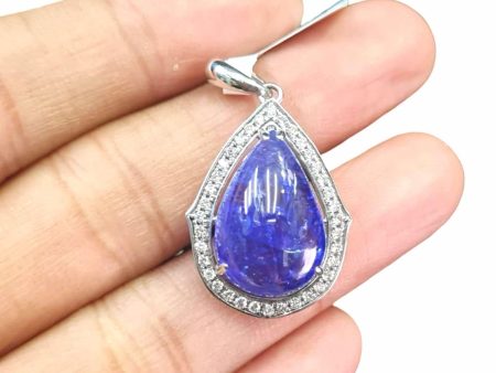 NEW Pear Cabochon Halo Diamond Pendant 14kt Sale