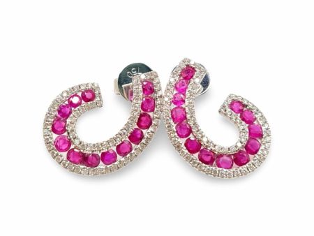 NEW Ruby Round Crawler Diamond Earrings 18kt For Sale