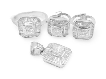 NEW Square Cushion Paved Diamond Jewelry Set 14kt For Discount