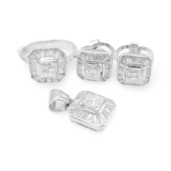 NEW Square Cushion Paved Diamond Jewelry Set 14kt For Discount