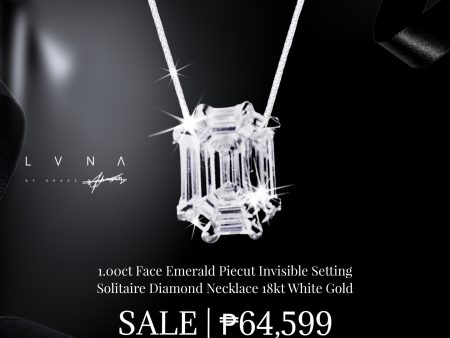 #LVNA2024 | 1.00ct Face Emerald Pie cut Invisible Setting Solitaire Diamond Necklace 18kt White Gold Hot on Sale