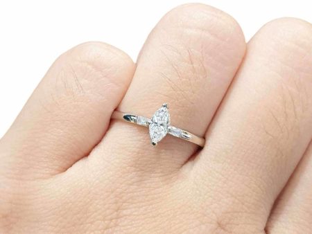 0.57cts G VVS1 Marquise Baguette Paved Diamond Engagement Ring 14kt #0050 on Sale