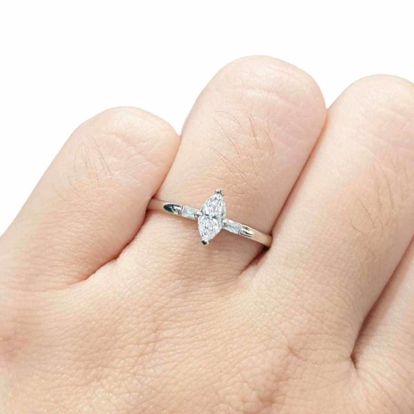 0.57cts G VVS1 Marquise Baguette Paved Diamond Engagement Ring 14kt #0050 on Sale