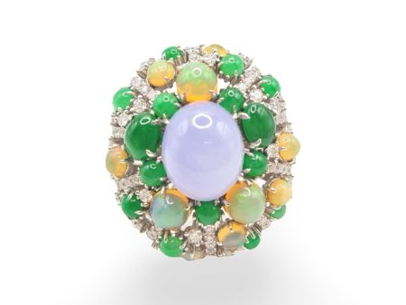 NEW Colored Jade Diamond Ring 18kt For Sale