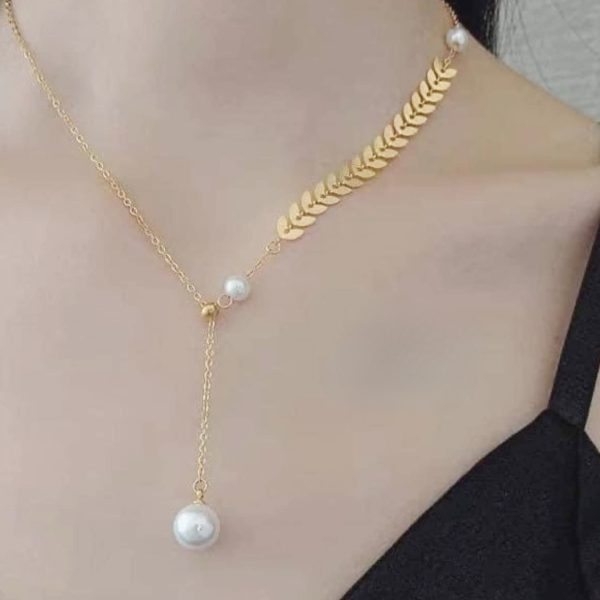 #GOLD2024 | 18kt Natural HOPE Pearl Golden Feather Necklace Online Hot Sale