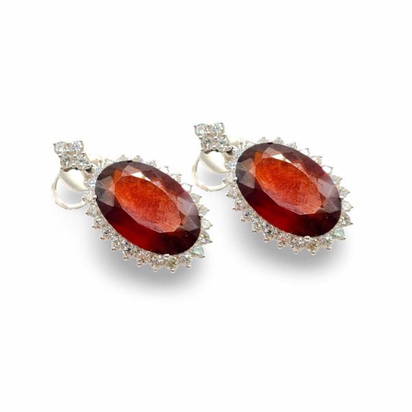 NEW Ruby Oval Diamond Earrings 18kt Online now