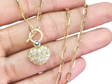 NEW Blue Sapphire Gemstone Golden Round Heart Drop Diamond Necklace 18kt Online now