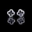 Floral Clover Stud Black Colored Diamond Earrings 14kt Fashion