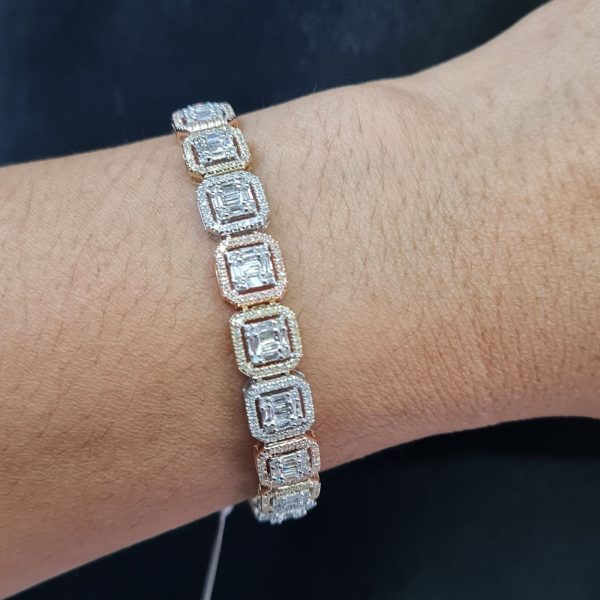 NEW Multi-Tone Square Halo Diamond Bracelet 14kt on Sale