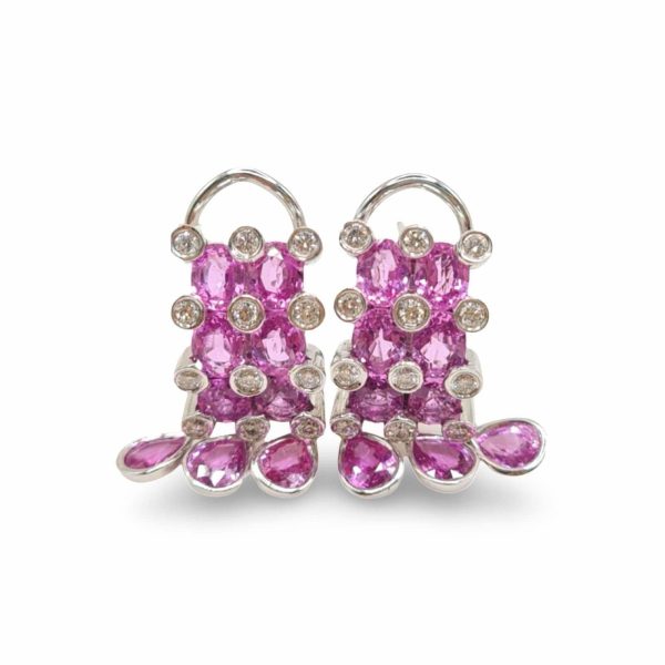 NEW Oval Pink Sapphire Diamond Earrings 18kt Supply