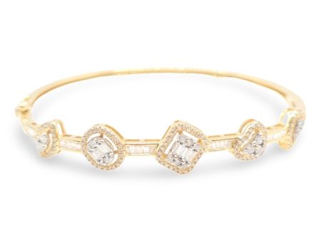 NEW Golden Half Multi Shape Baguette Diamond Bangle 14kt Online Sale