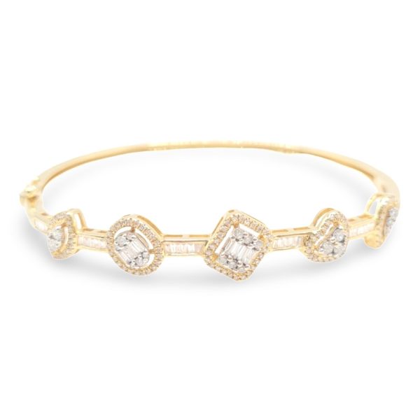 NEW Golden Half Multi Shape Baguette Diamond Bangle 14kt Online Sale