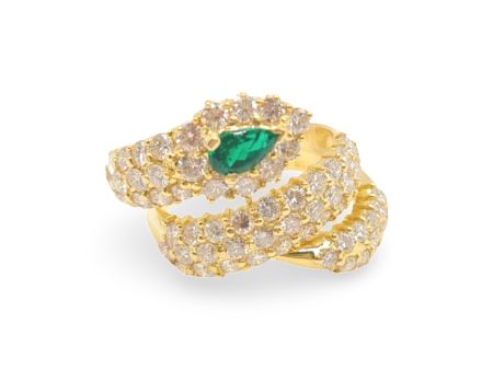 NEW Pear Green Emerald Gemstone Spirals Diamond Ring 18kt Online Sale