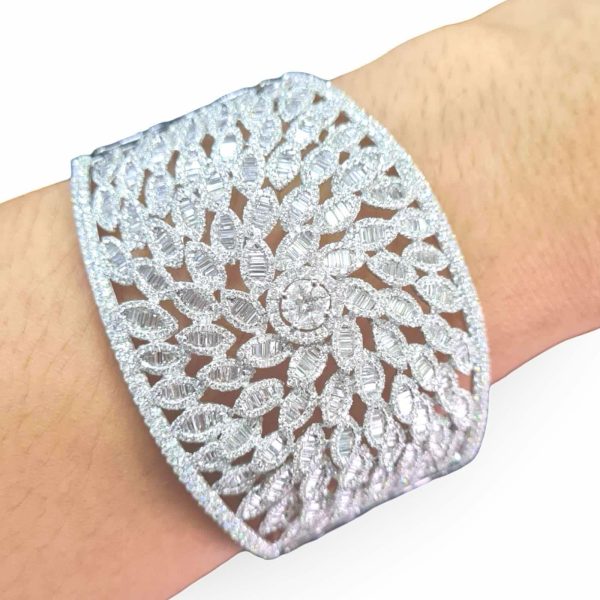 NEW Round Center Invisible Marquise Diamond Baguette Statement Bangle 18kt on Sale