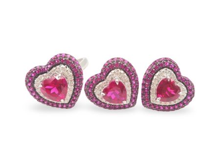 NEW Heart Nano Ruby Gemstone Diamond Jewelry Set 14kt Cheap