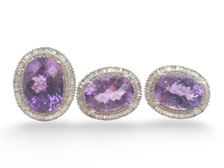 NEW Oval Amethyst Gemstone Diamond Jewelry Set 18kt For Sale