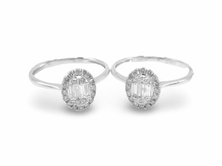 NEW Oval Baguette Halo Diamond Ring 18kt on Sale