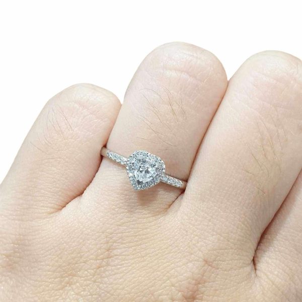 0.38ct F VS2 Heart Halo Paved Diamond Engagement Ring 14kt #0063 Supply