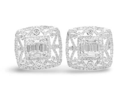 NEW Square Baguette Deco Diamond Earrings 18kt Online