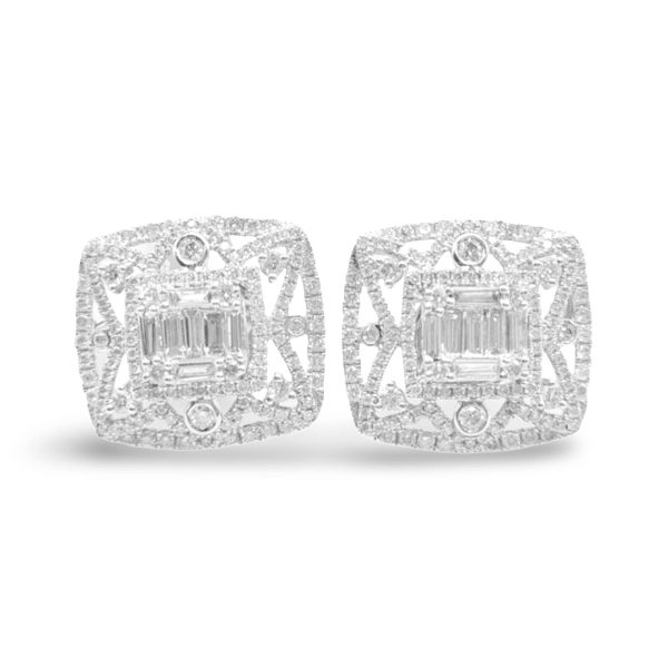 NEW Square Baguette Deco Diamond Earrings 18kt Online