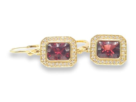 NEW Gold Ruby Gemstone Baguette Diamond Earrings 18kt Discount