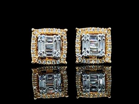 Golden Square Edge Stud Diamond Earrings 14kt on Sale